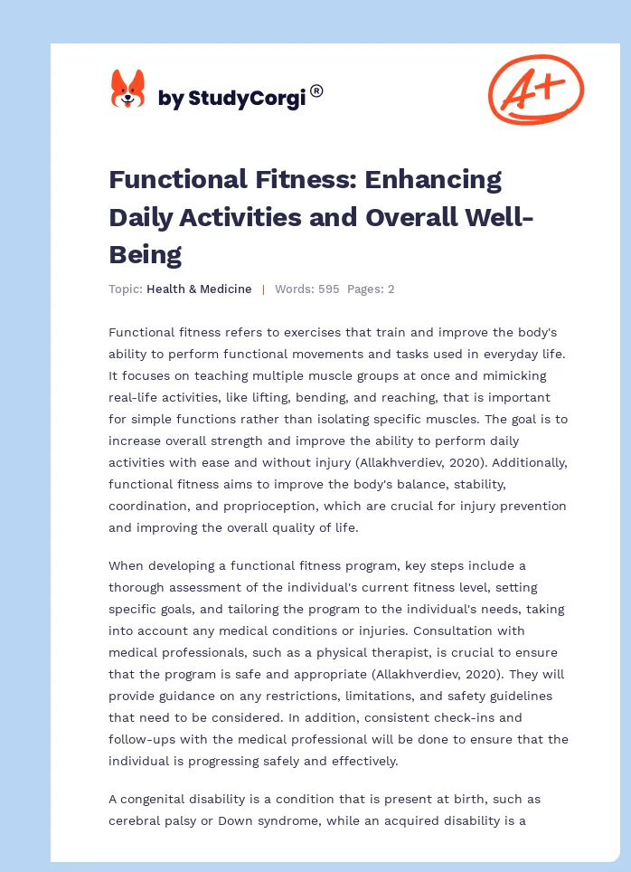 Functional Fitness: Enhancing Daily Activities and Overall Well-Being. Page 1