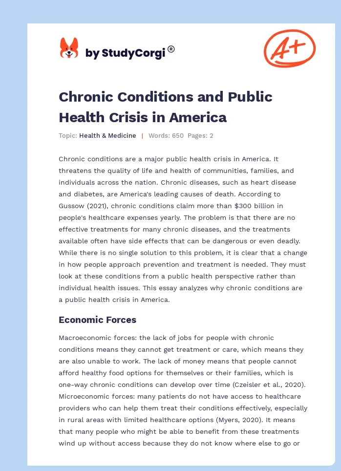 Chronic Conditions and Public Health Crisis in America. Page 1