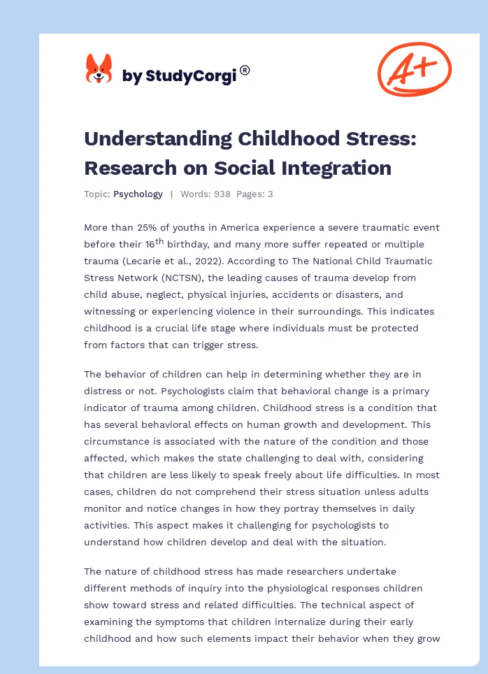 Understanding Childhood Stress: Research on Social Integration. Page 1