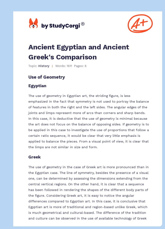 Ancient Egyptian and Ancient Greek's Comparison. Page 1