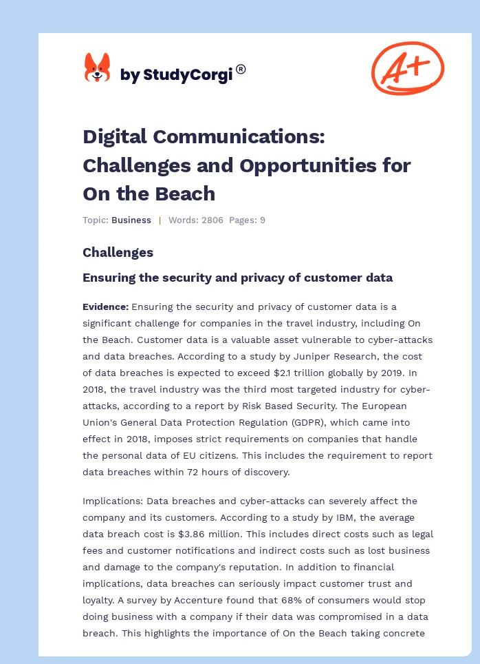 Digital Communications: Challenges and Opportunities for On the Beach. Page 1