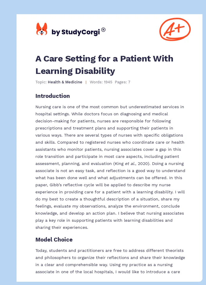 A Care Setting for a Patient With Learning Disability. Page 1
