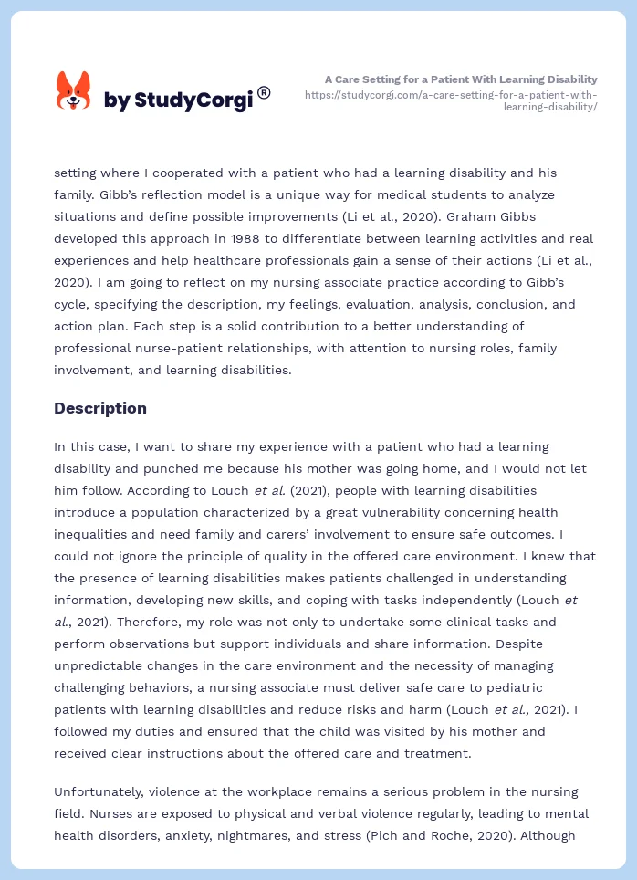 A Care Setting for a Patient With Learning Disability. Page 2