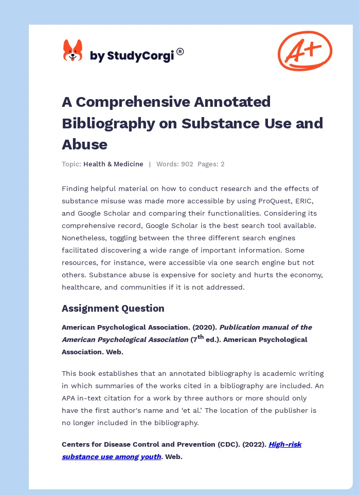 A Comprehensive Annotated Bibliography on Substance Use and Abuse. Page 1