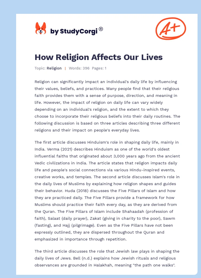 How Religion Affects Our Lives. Page 1