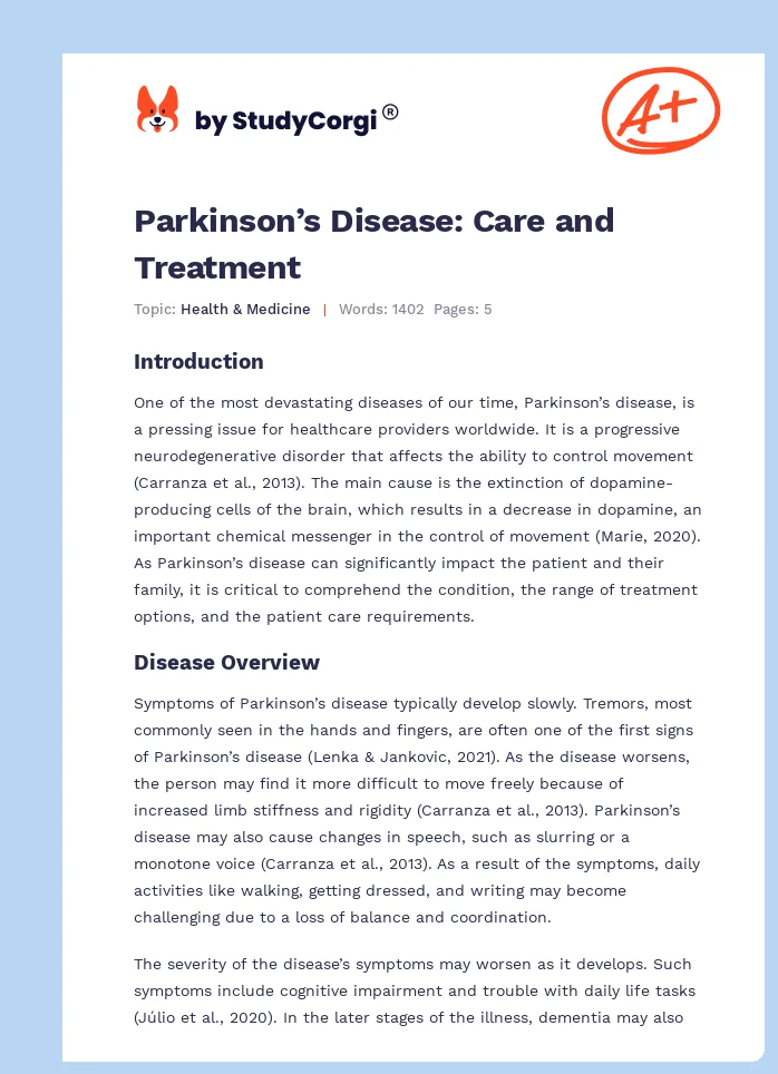 Parkinson’s Disease: Care and Treatment. Page 1
