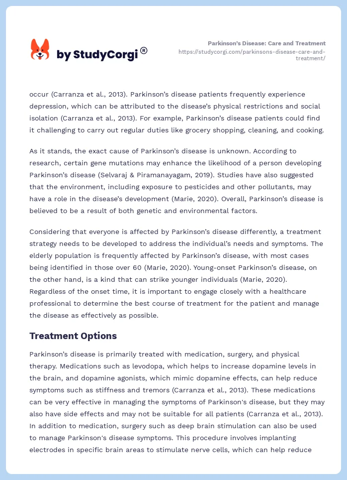 Parkinson’s Disease: Care and Treatment. Page 2