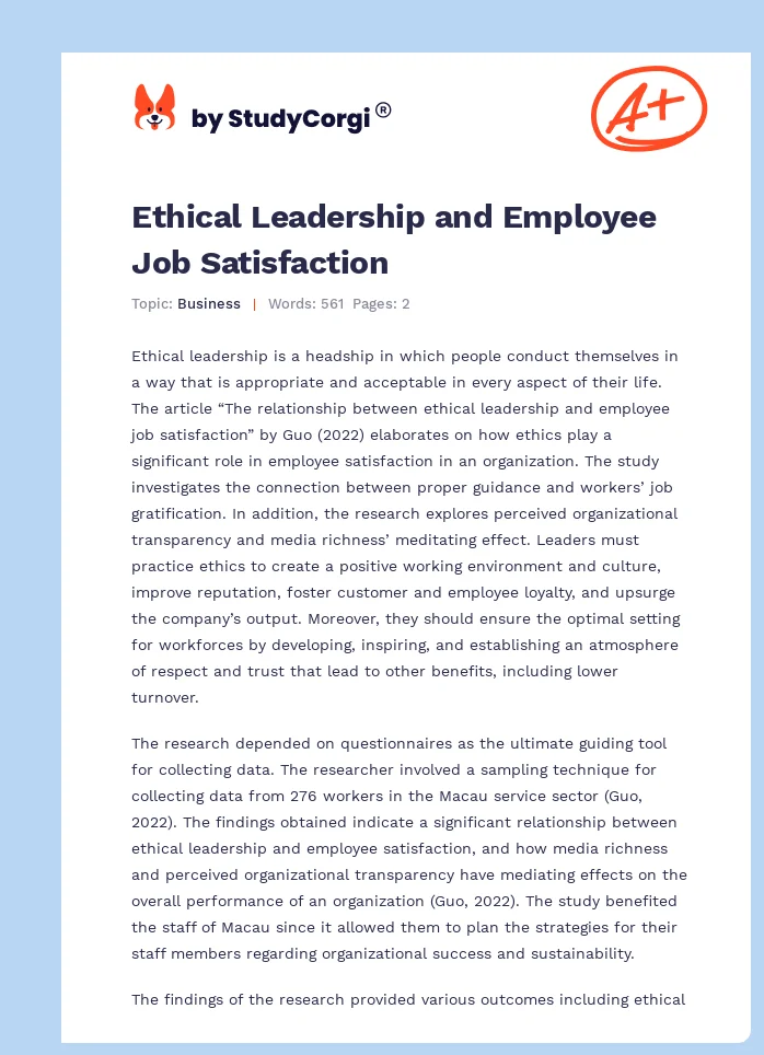 Ethical Leadership and Employee Job Satisfaction. Page 1