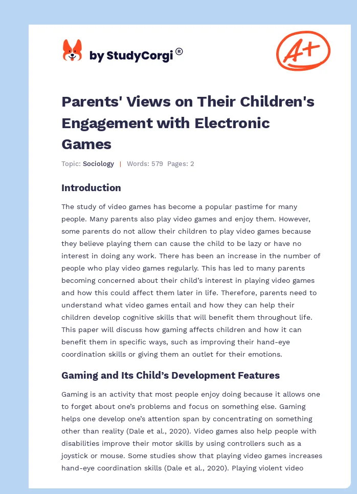 Parents' Views on Their Children's Engagement with Electronic Games. Page 1