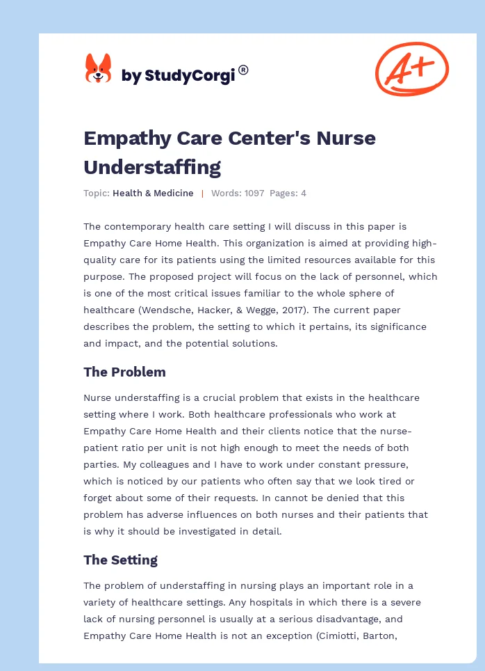 Empathy Care Center's Nurse Understaffing. Page 1