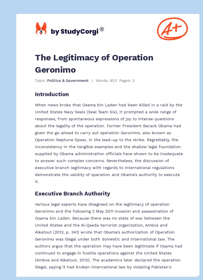The Legitimacy of Operation Geronimo. Page 1