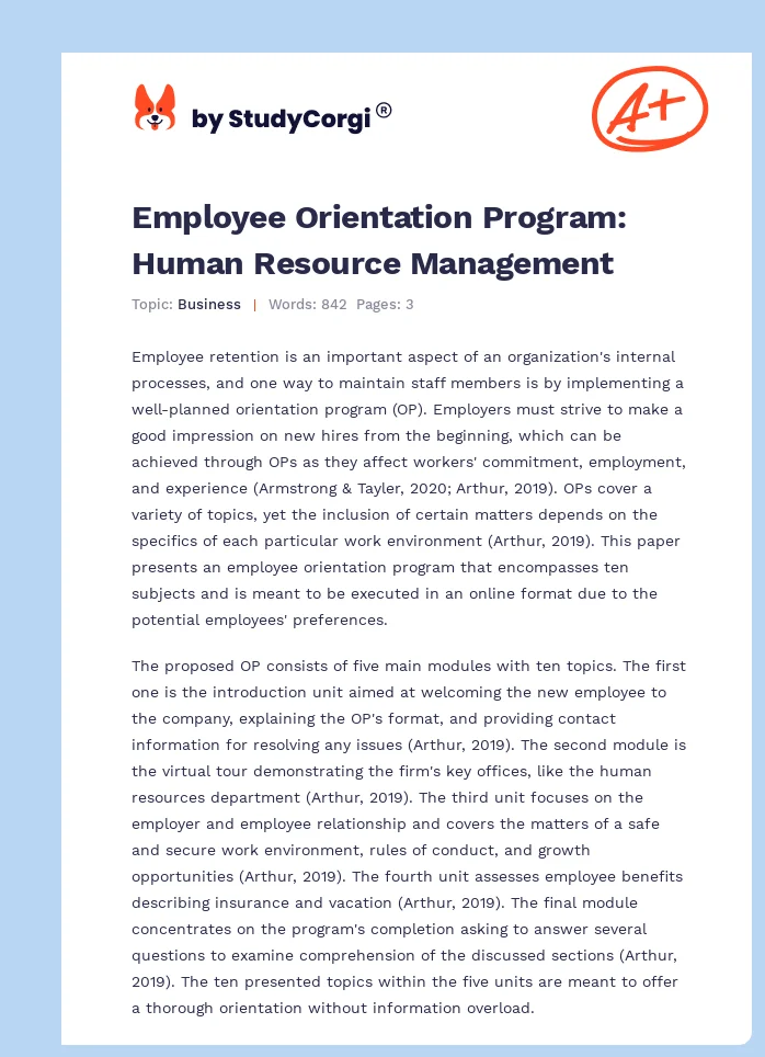 Employee Orientation Program: Human Resource Management. Page 1