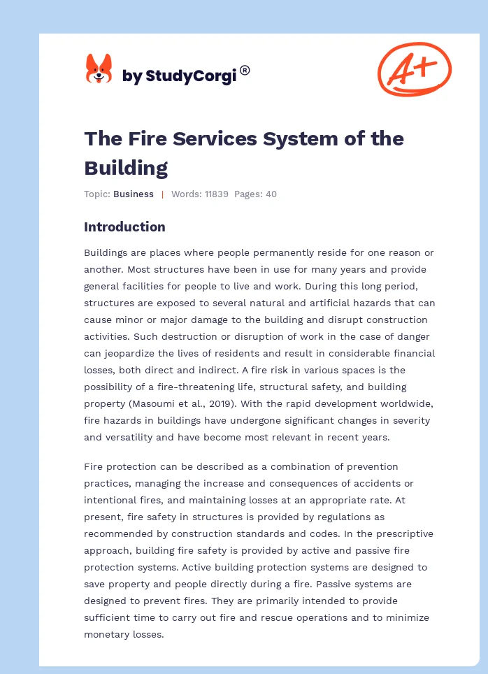The Fire Services System of the Building. Page 1