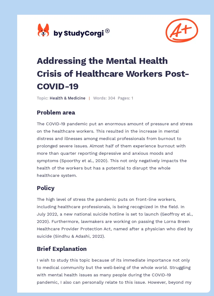 Addressing the Mental Health Crisis of Healthcare Workers Post-COVID-19. Page 1