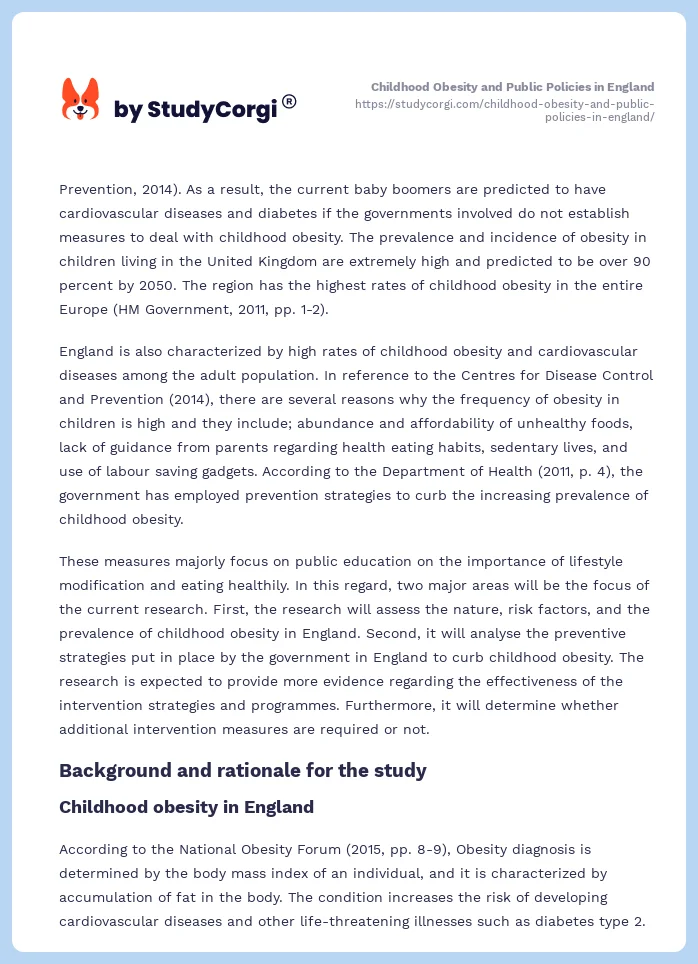 Childhood Obesity and Public Policies in England. Page 2