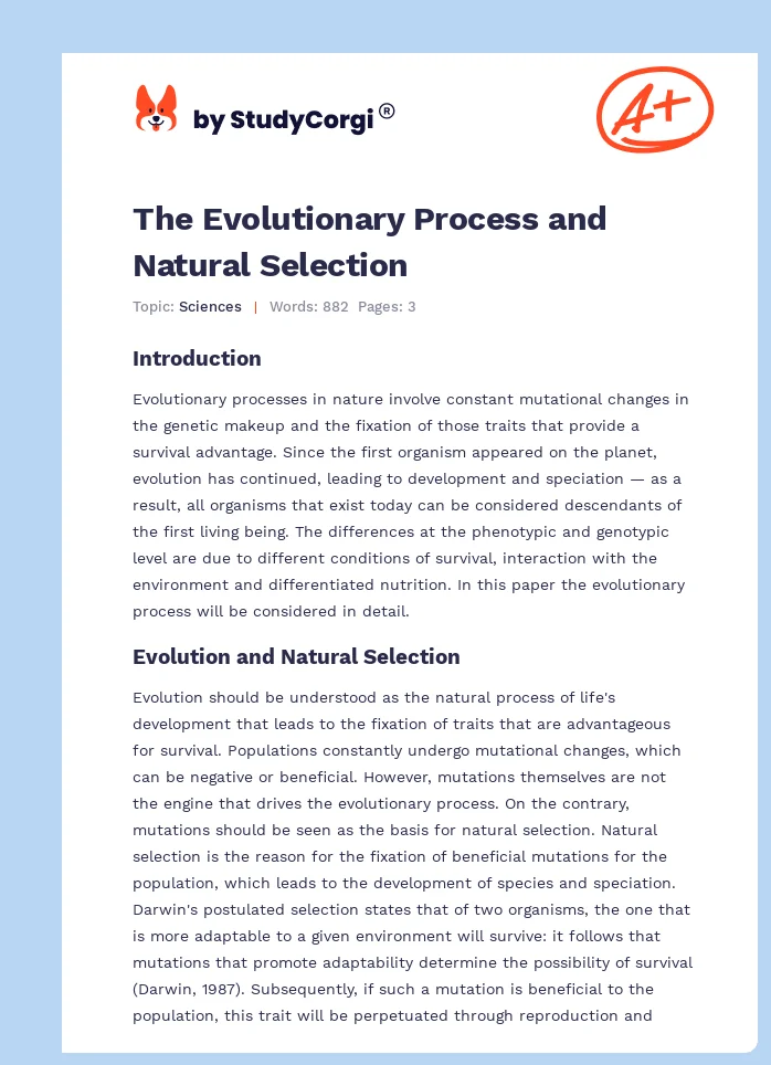 The Evolutionary Process and Natural Selection. Page 1