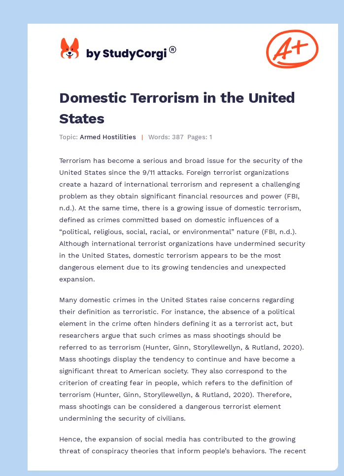 Domestic Terrorism in the United States. Page 1