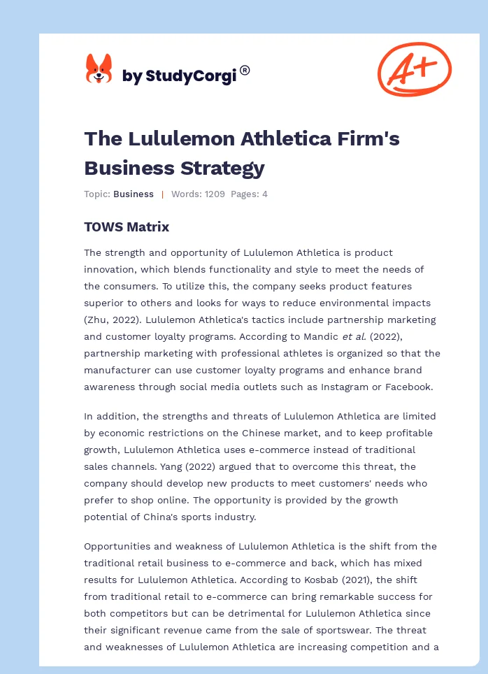 The Lululemon Athletica Firm's Business Strategy. Page 1