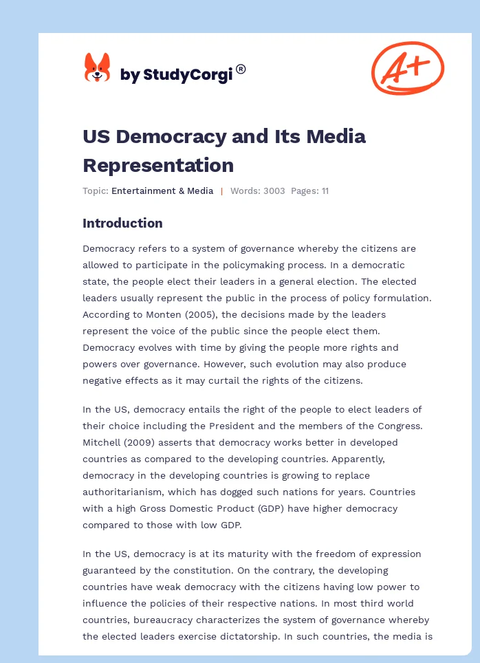 US Democracy and Its Media Representation. Page 1