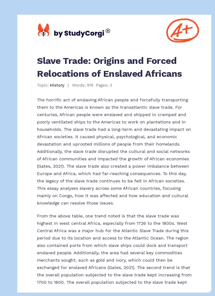 Slave Trade: Origins and Forced Relocations of Enslaved Africans. Page 1