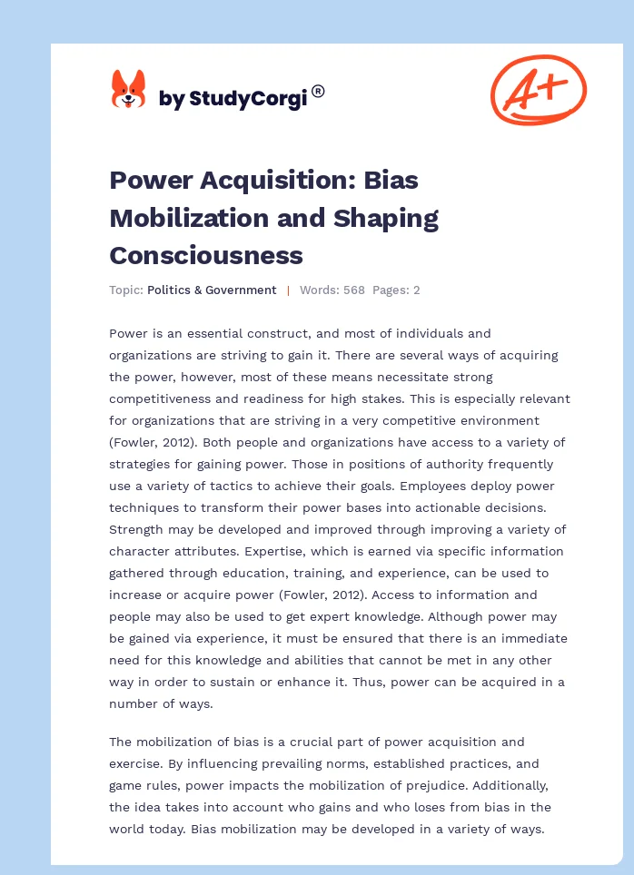 Power Acquisition: Bias Mobilization and Shaping Consciousness. Page 1