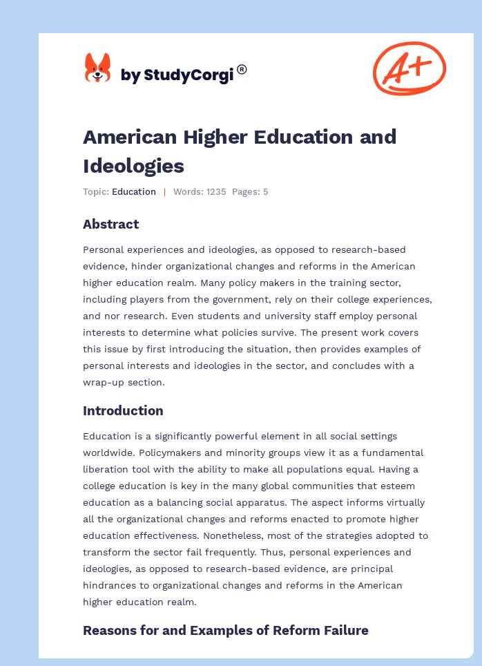 American Higher Education and Ideologies. Page 1