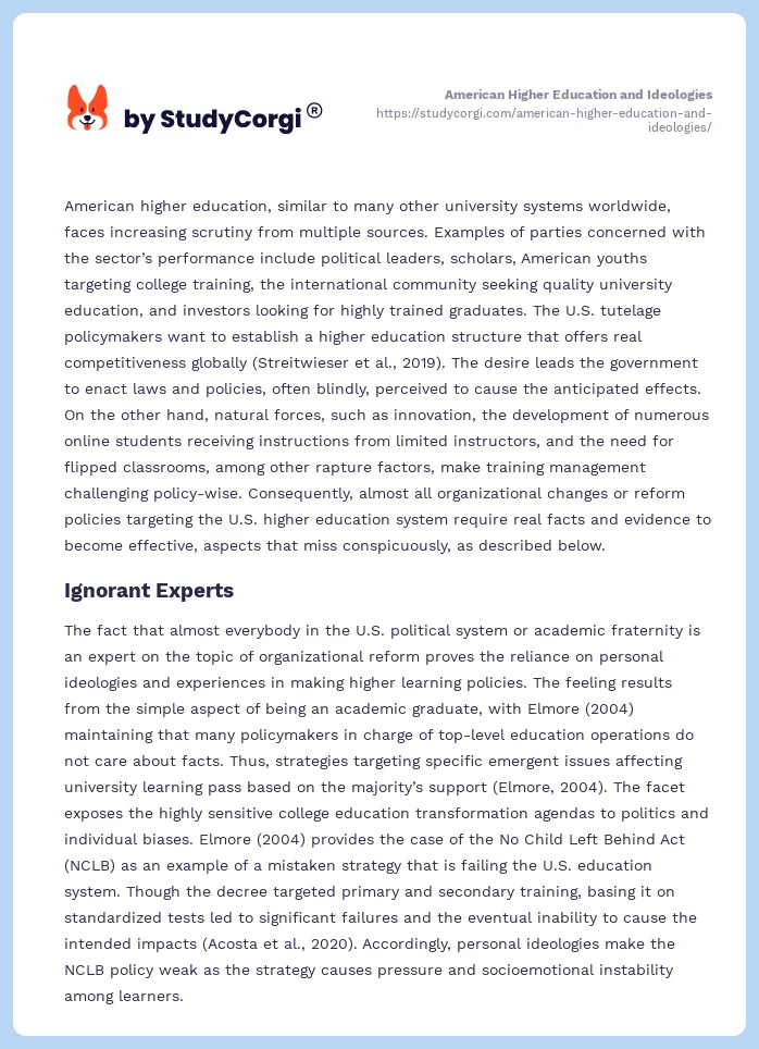 American Higher Education and Ideologies. Page 2