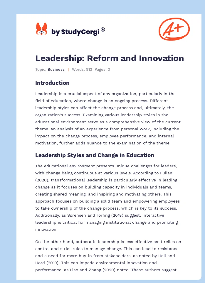 Leadership: Reform and Innovation. Page 1