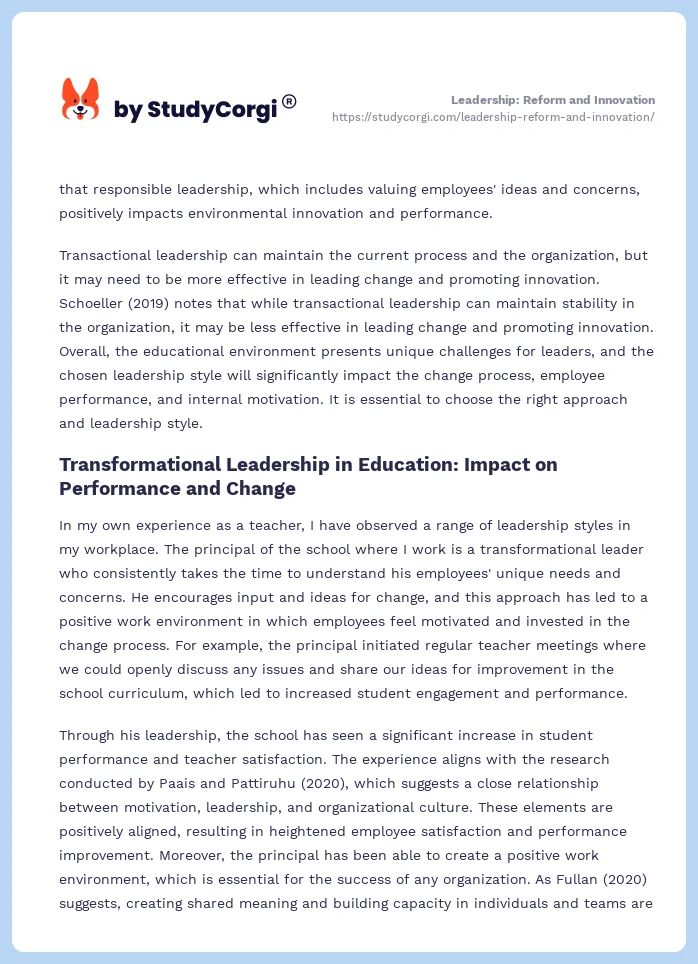 Leadership: Reform and Innovation. Page 2