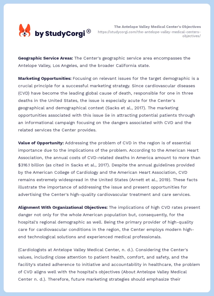 The Antelope Valley Medical Center's Objectives. Page 2