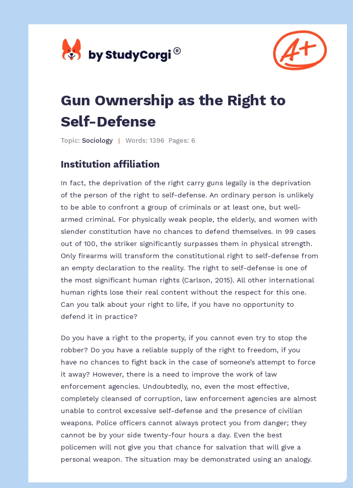 Gun Ownership as the Right to Self-Defense. Page 1
