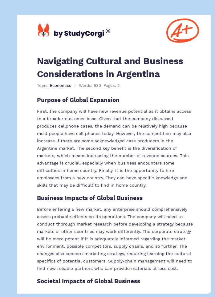 Navigating Cultural and Business Considerations in Argentina. Page 1