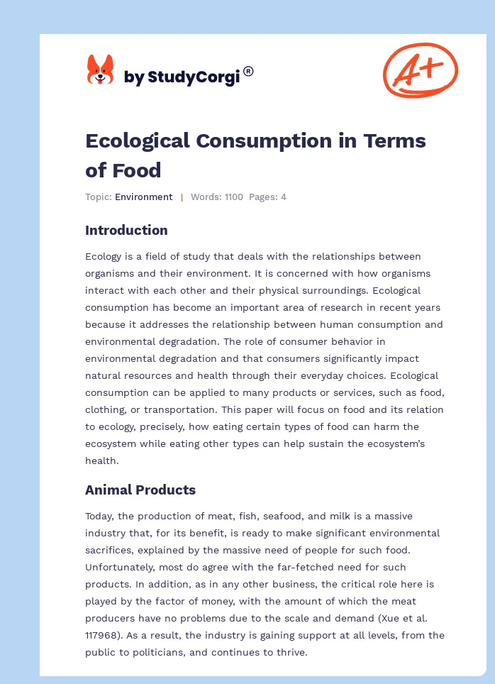 Ecological Consumption in Terms of Food. Page 1