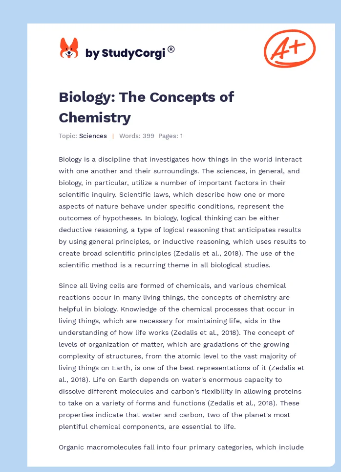 Biology: The Concepts of Chemistry. Page 1
