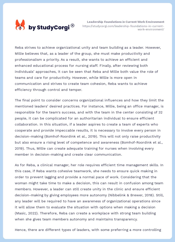 Leadership Foundations in Current Work Environment. Page 2