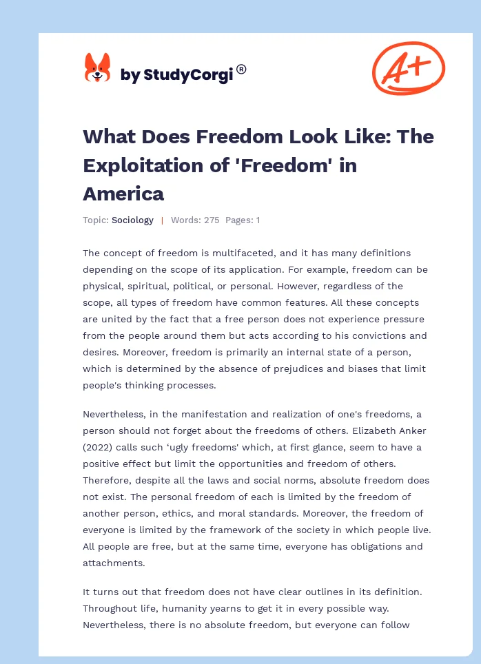 What Does Freedom Look Like: The Exploitation of 'Freedom' in America. Page 1