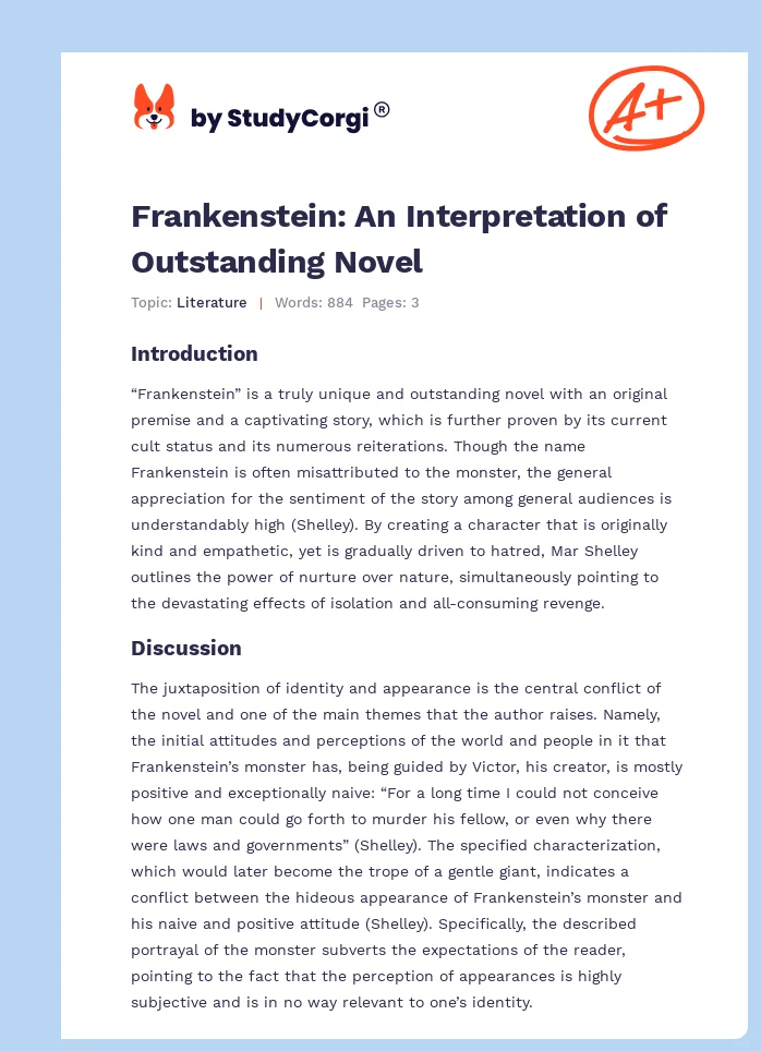Frankenstein: An Interpretation of Outstanding Novel. Page 1