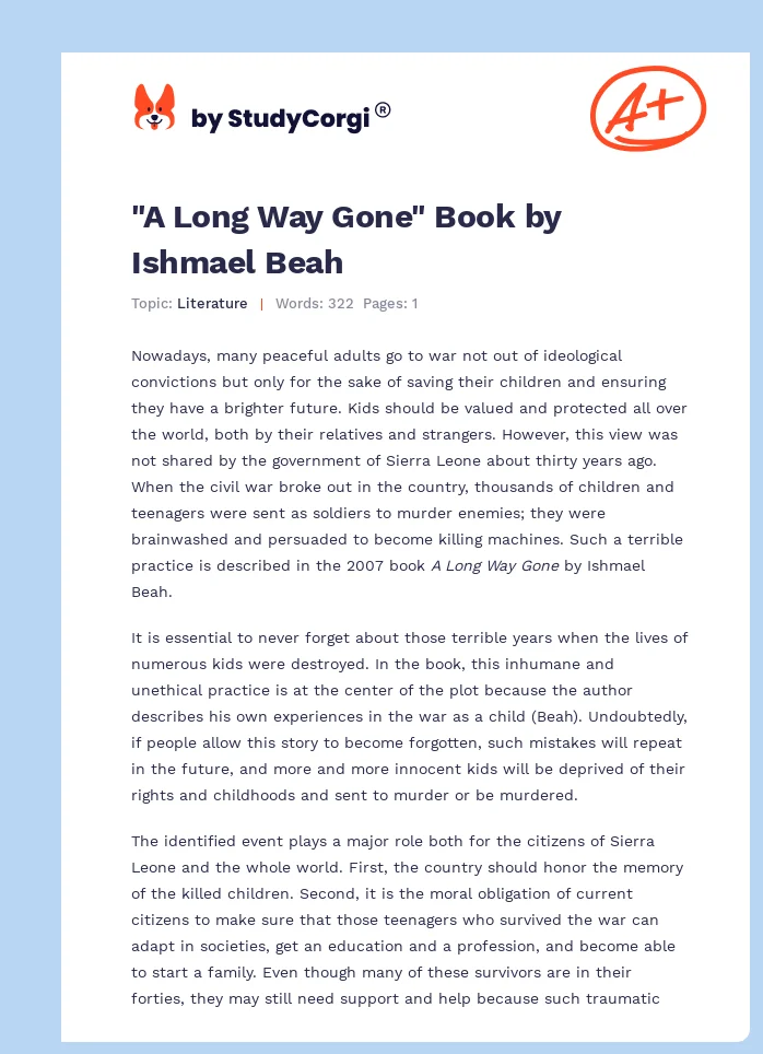 "A Long Way Gone" Book by Ishmael Beah. Page 1