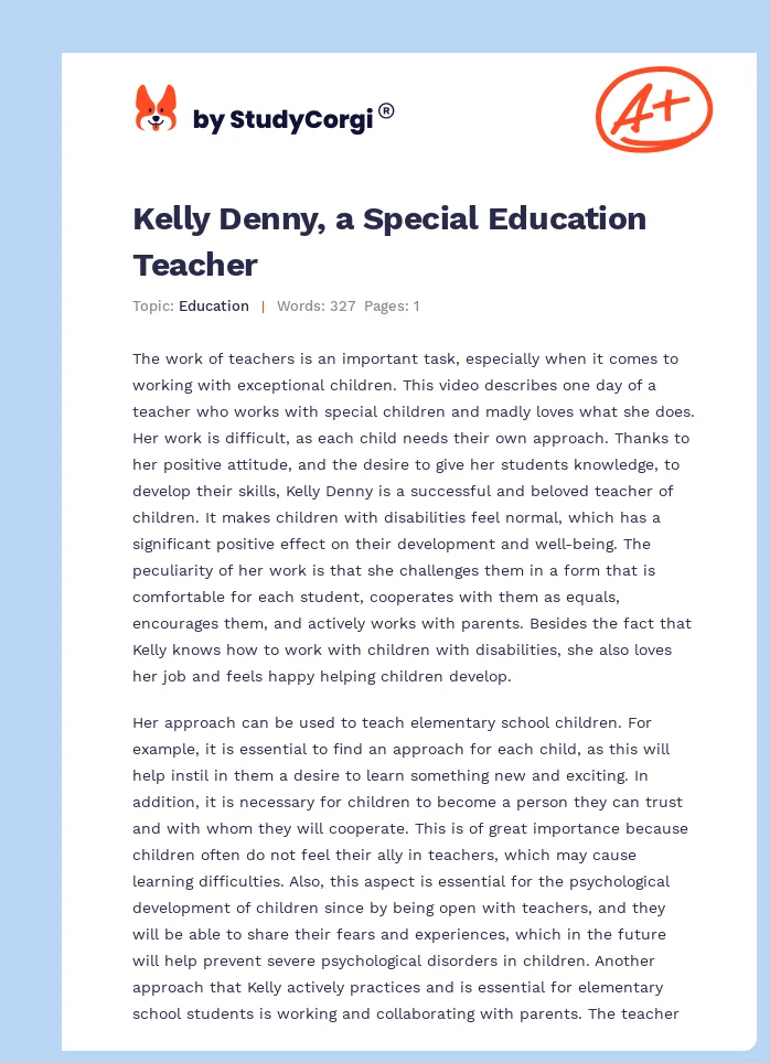 Kelly Denny, a Special Education Teacher. Page 1