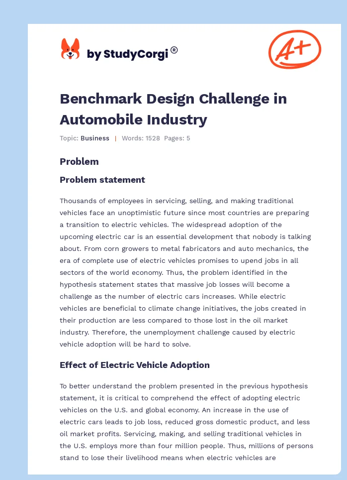 Benchmark Design Challenge in Automobile Industry. Page 1