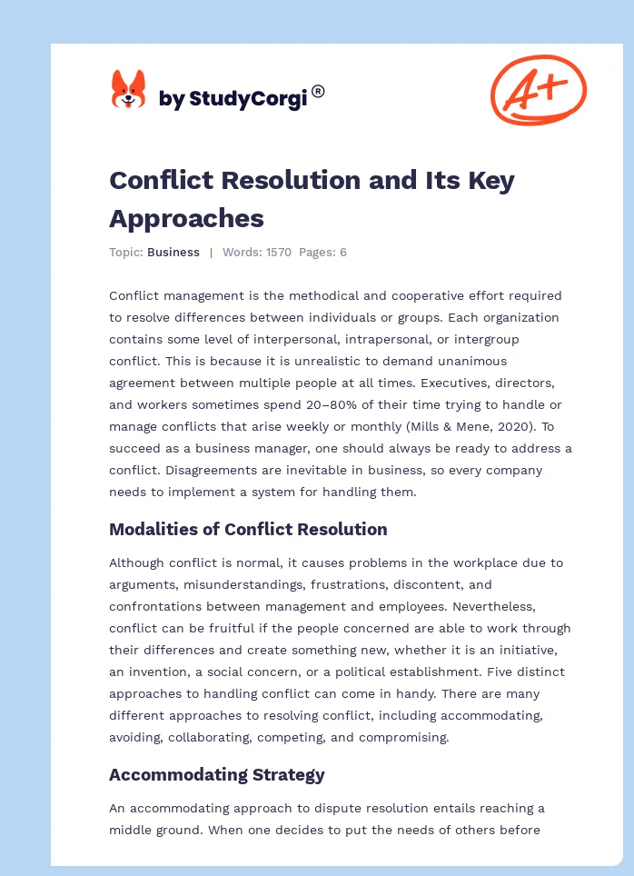 Conflict Resolution and Its Key Approaches. Page 1