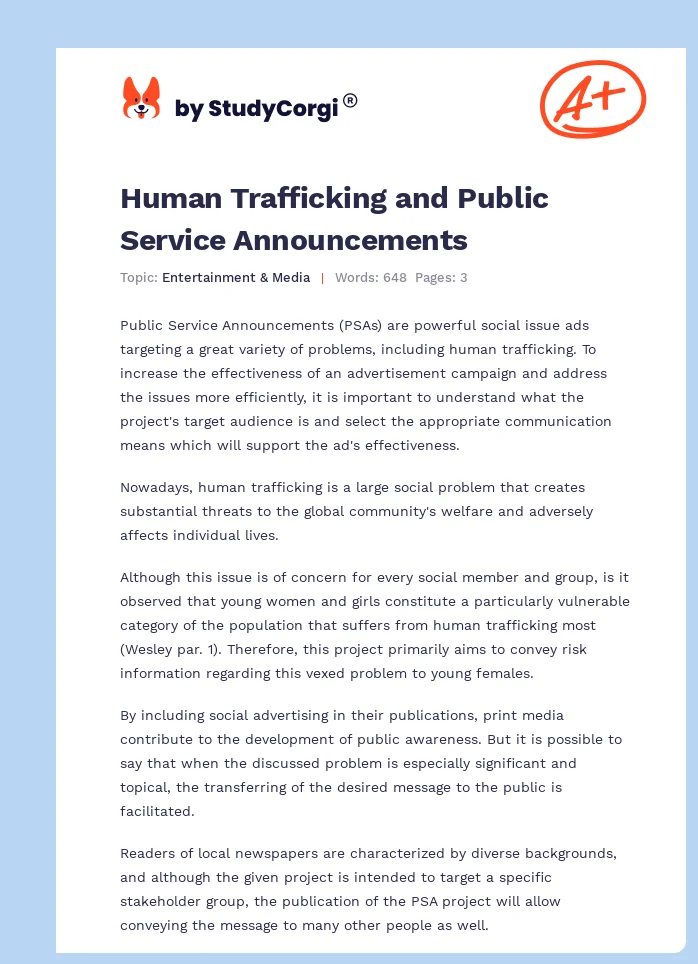 Human Trafficking and Public Service Announcements. Page 1