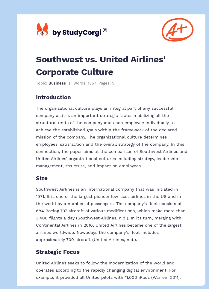 Southwest vs. United Airlines' Corporate Culture. Page 1