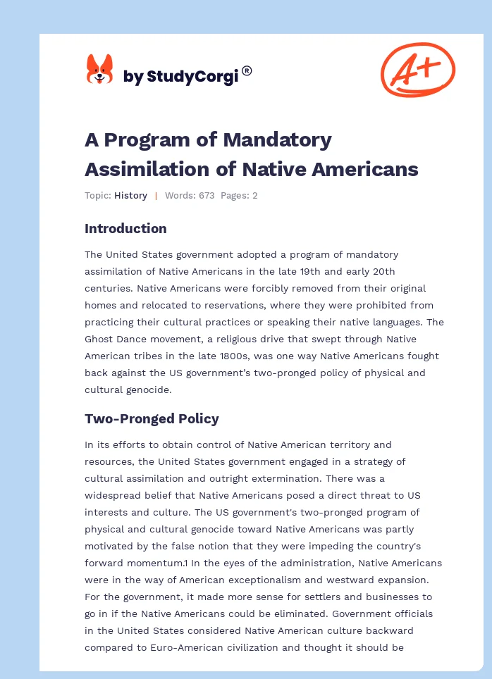 A Program of Mandatory Assimilation of Native Americans. Page 1