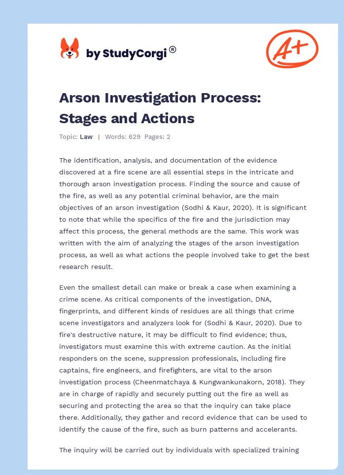 Arson Investigation Process: Stages and Actions. Page 1