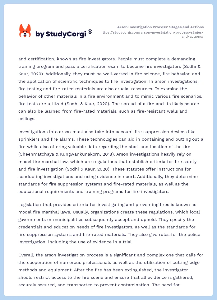 Arson Investigation Process: Stages and Actions. Page 2