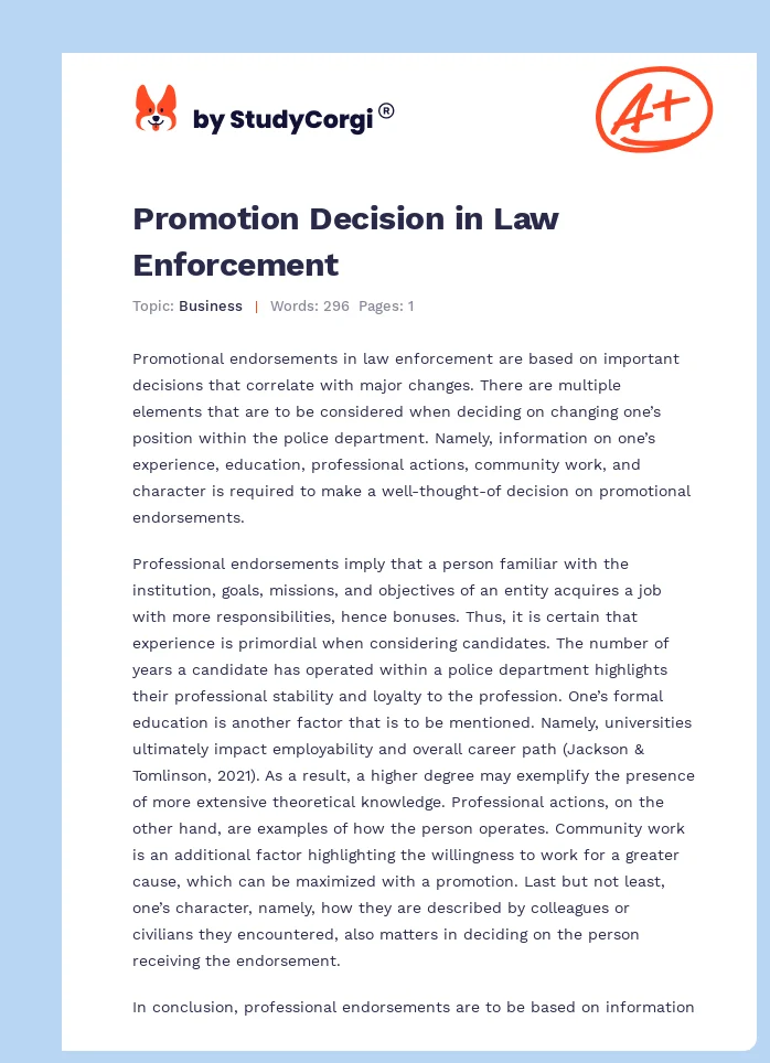 Promotion Decision in Law Enforcement. Page 1