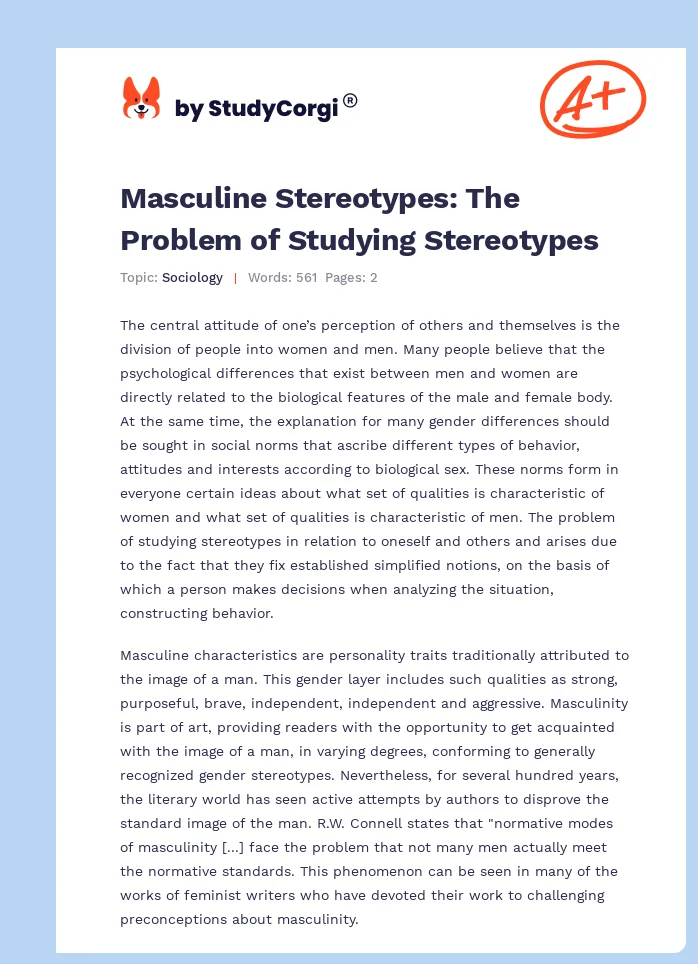 Masculine Stereotypes: The Problem of Studying Stereotypes. Page 1