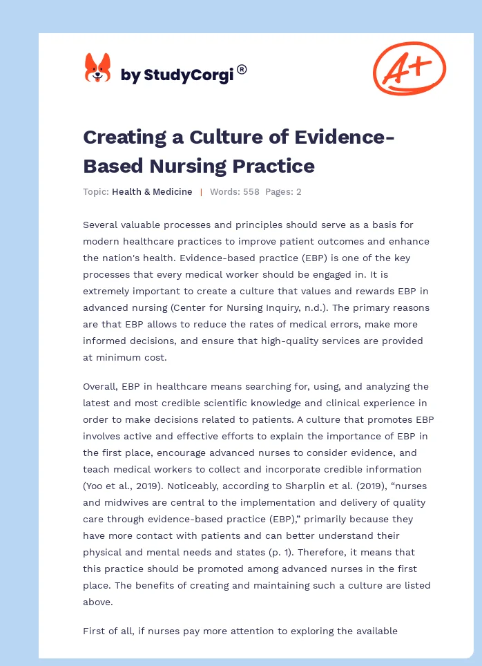 Creating a Culture of Evidence-Based Nursing Practice. Page 1