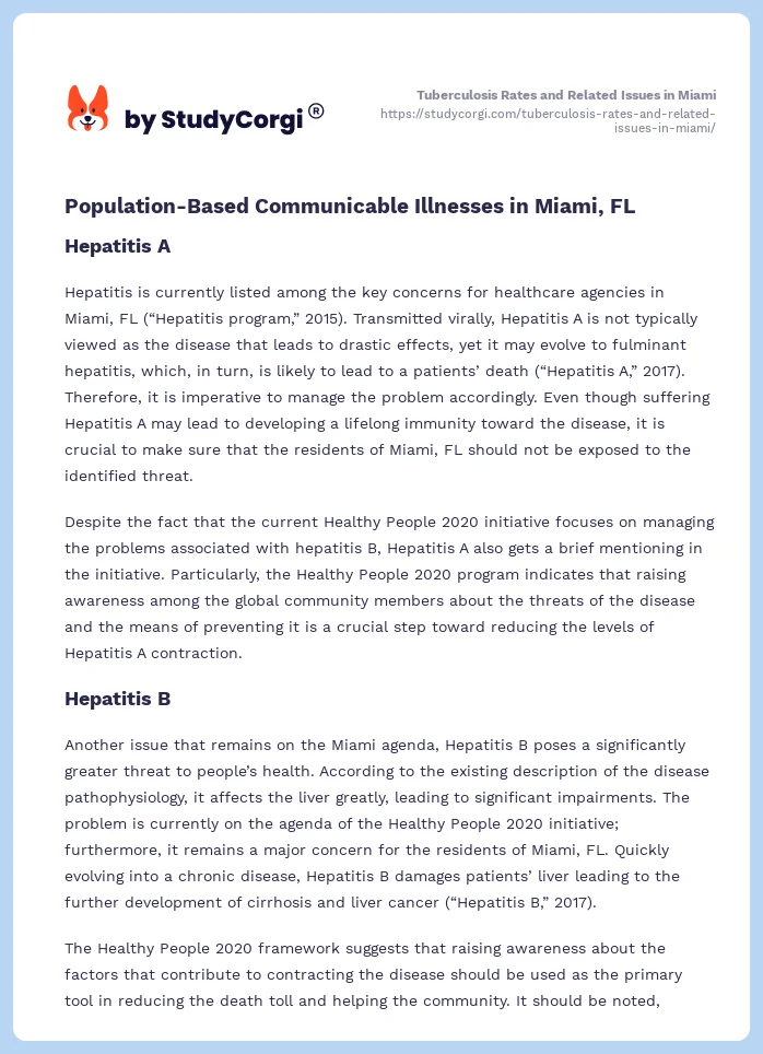 Tuberculosis Rates and Related Issues in Miami. Page 2